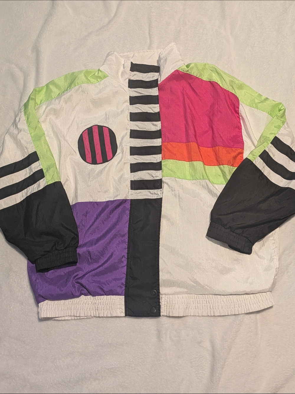 Colorblock Windbreaker Jacket - White with Pink, Purple & Lime Accents